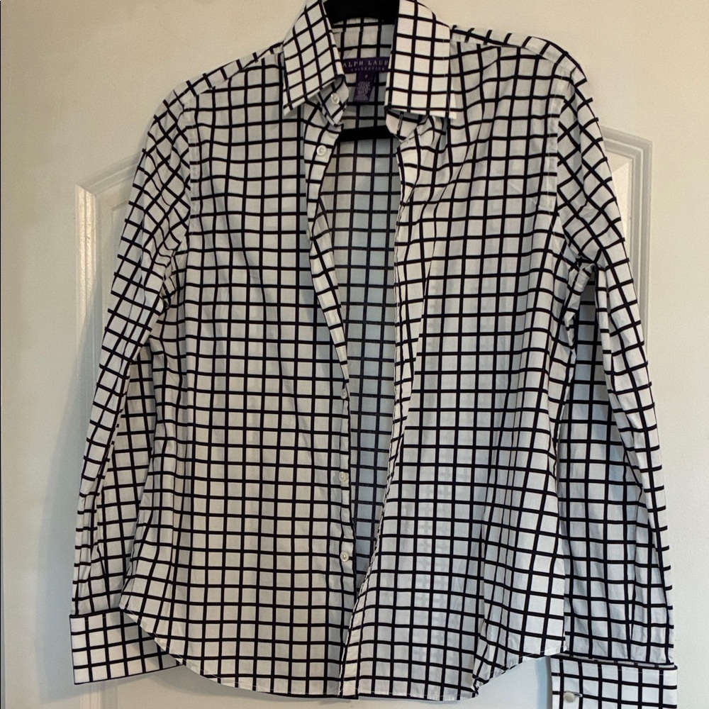 Ralph Lauren Purple Label Navy(?) & White Grid Button-Up Shirt - 8